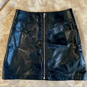 Faux Leather Zip Up Skirt